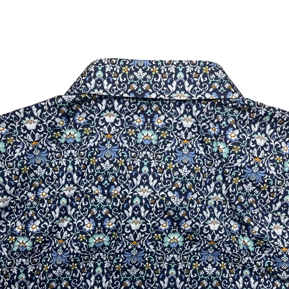 UNTUCKit Alverdi Button Down Shirt Mens XXL Blue Floral Damask Short Sleeve - Picture 9 of 9